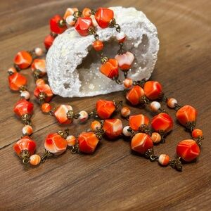 SOLD Fantastic Vintage Orange/Red beaded necklace